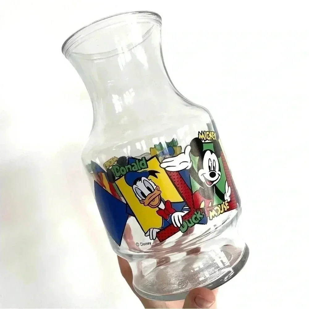 Vintage Disney Carafe Anchor Hocking Glassware Pitcher Mickey Minnie Donald Duck